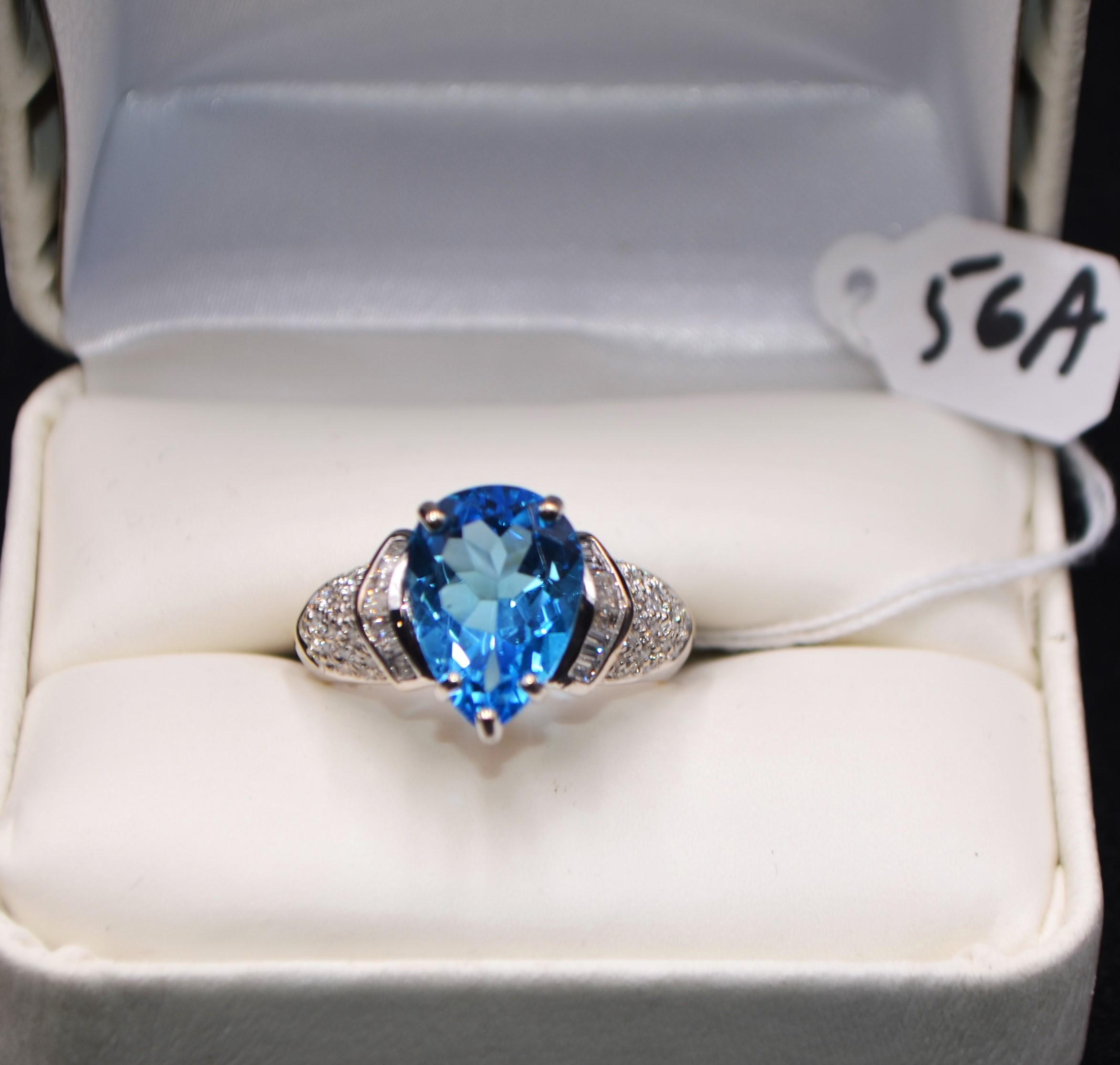 LADIES 8.45 CTTW BLUE TOPAZ & DIAMOMD 18K RING