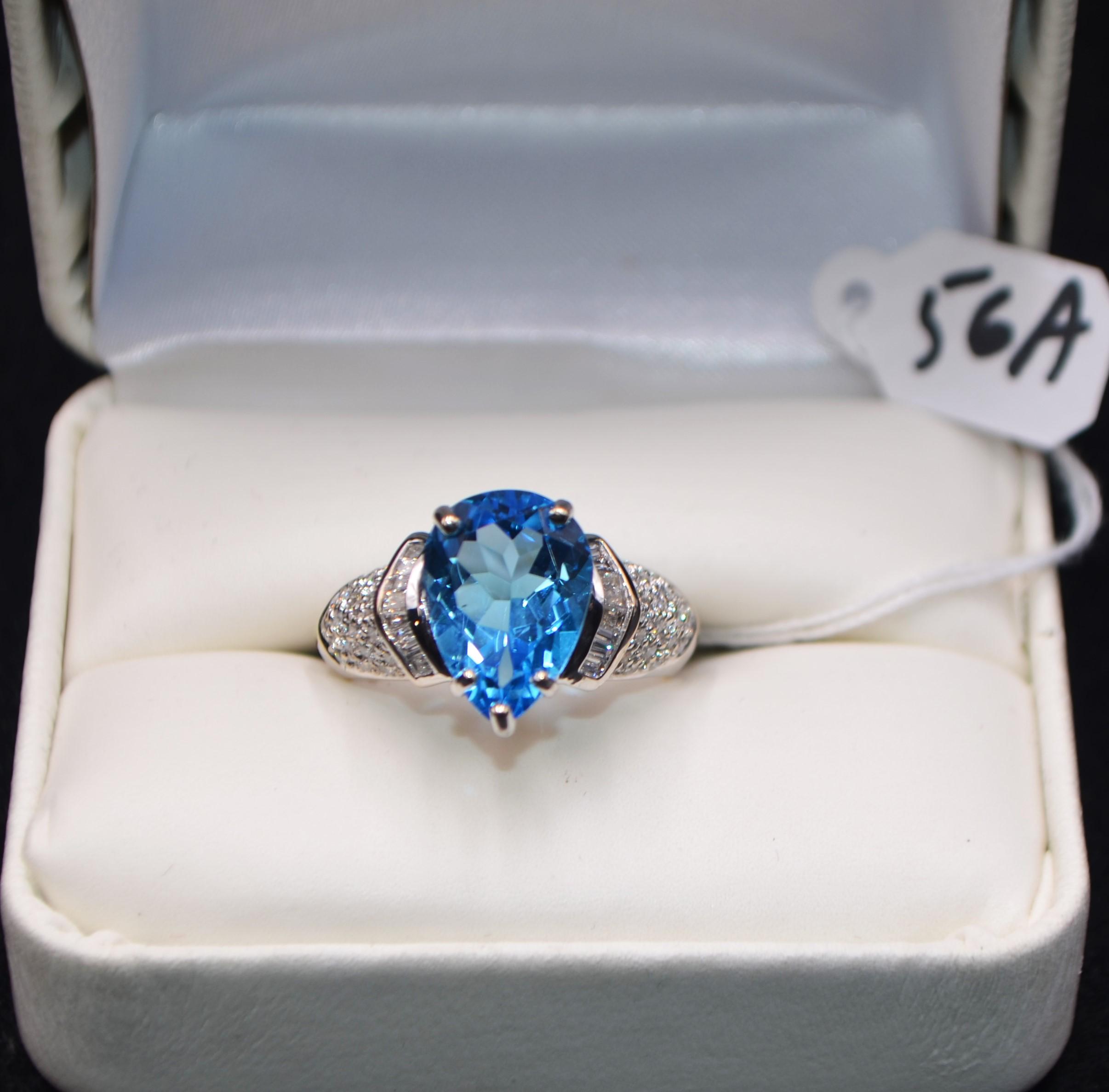 LADIES 8.45 CTTW BLUE TOPAZ & DIAMOMD 18K RING