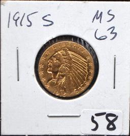 RARE 1915-S $5 INDIAN HEAD GOLD COIN