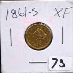 1861-S $2 1/2 LIBERTY HEAD GOLD COIN