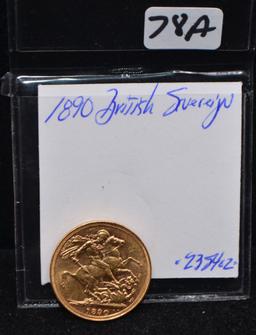 1890 BRITISH SOVEREIGN GOLD COIN