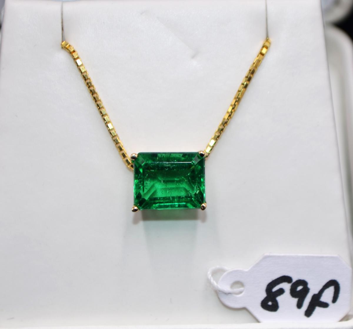 LADIES 4.08 CT SYNTHETIC EMERALD 14K GOLD NECKLACE