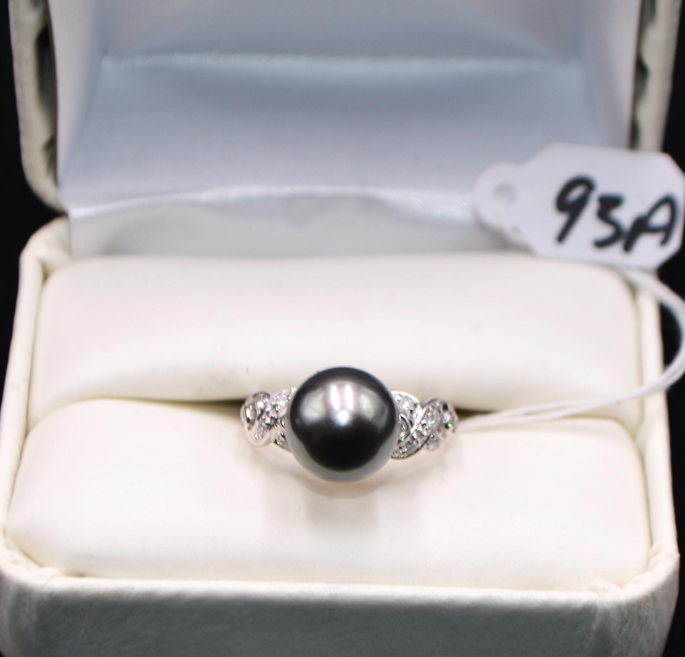 BLACK TAHITIAN PEARL & DIAMOND 14K  GOLD RING