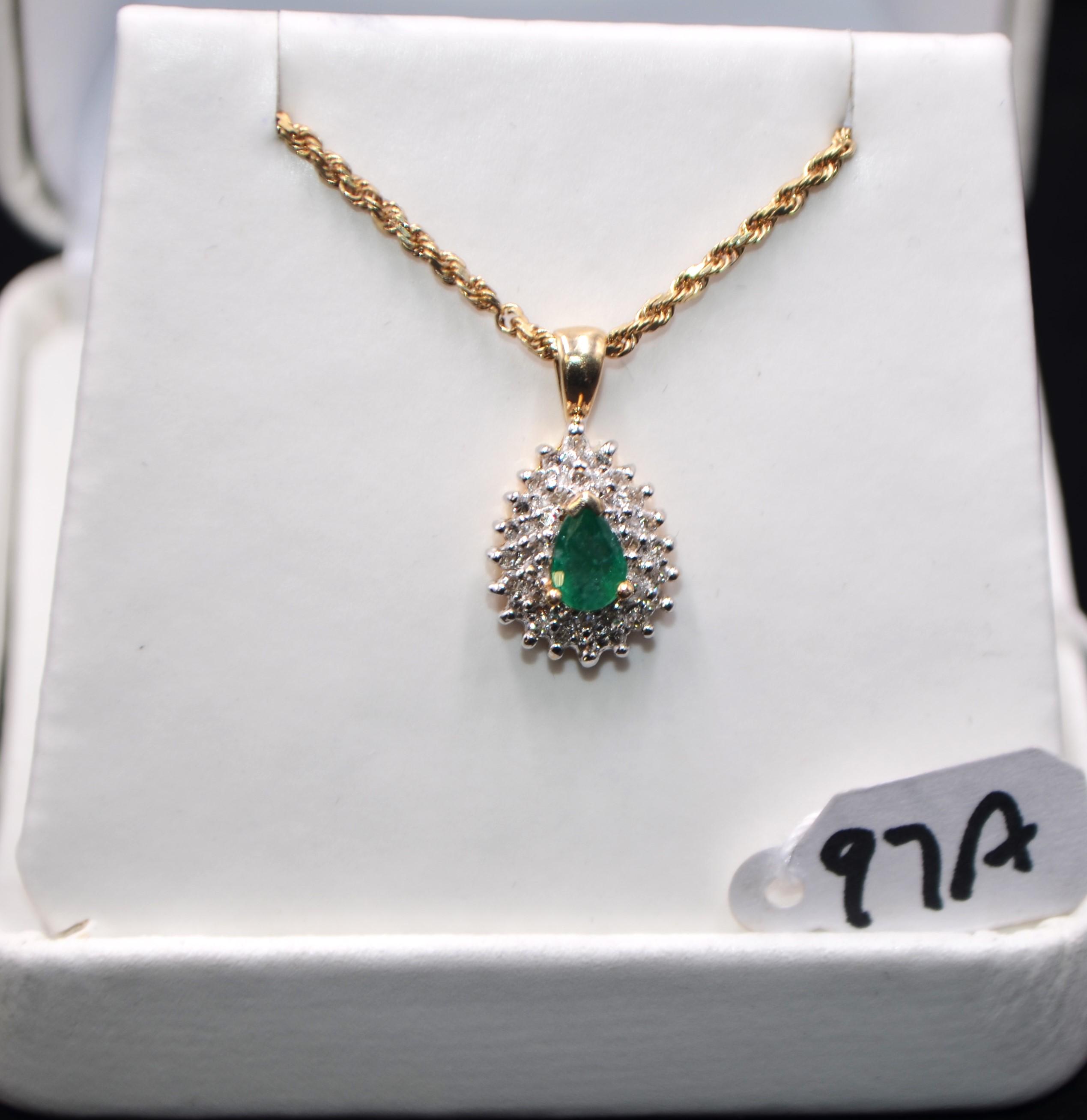 LADIES 1.10 CTTW EMERALD & DIAMOND 14K PENDANT