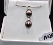 LADIES PEARL & DIAMOND 14K WHITE GOLD PENDANT