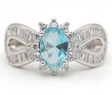 3 CT AQUAMARINE & WHITE TOPAZ STERLING RING