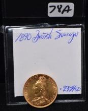 1890 BRITISH SOVEREIGN GOLD COIN