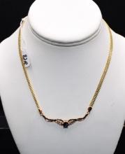 LADIES DIAMOND & SAPPHIRE 14K GOLD NECKLACE