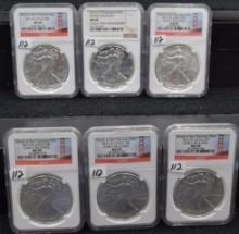 SIX NGC MS69 SILVER EAGLES
