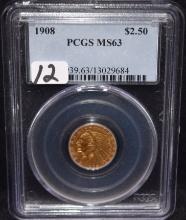 1908 $2 1/2 INDIAN HEAD GOLD COIN - PCGS  MS63