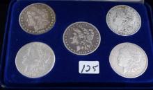 SET OF 5 MIXED DATE & MINT  MORGAN DOLLARS