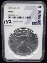 2020 $1 ONE OZ AMERICAN SILVER EAGLE - NGC MS69