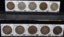 10 MIXED DATES & MINTS MORGAN DOLLARS