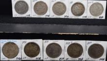 10 MIXED DATES & MINTS MORGAN DOLLARS