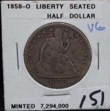 1858-0 SEATED LIBERTY HALF DOLLAR
