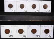 8 MIXED DATES BRONZE INDIAN HEAD PENNIES
