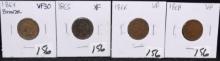 1864, 1865, 1866, 1868 INDIAN HEAD PENNIES