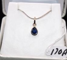 14K WHITE GOLD SAPPHIRE & DIAMOND PENDANT