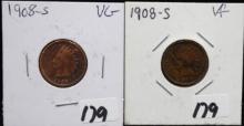 (2) 1908-S INDIAN HEAD PENNIES