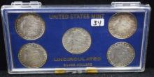 5 CHOICE UNC MORGAN DOLLAR SET