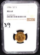 1906 $2 1/2 LIBERTY GOLD COIN - NGC MS64
