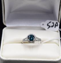 LADIES FANCY BLUE DIAMOND 18K WHITE GOLD RING