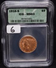 1916-S $5 INDIAN HEAD GOLD COIN - ICG MS63