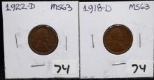 HIGH GRADE 1918-D & 1922-D LINCOLN WHEAT PENNIES