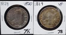 1824 & 1829 CAPPED BUST HALF DOLLARS