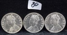 3 RARE 1862 BRITISH ONE RUPEE SILVER COIN