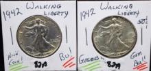 (2) HIGH GRADE 1942 WALKING LIBERTY HALF DOLLARS