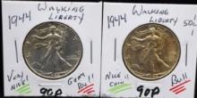 2 HIGH GRADE 1944 WALKING LIBERTY HALF DOLLARS