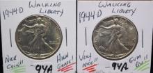 2 HIGH GRADE 1944-D WALKING LIBERTY HALF DOLLARS