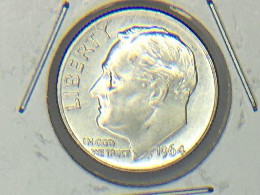 PROOF 1957 ROOSEVELT SILVER DIME AND GEM UNCIRCULATED 1964-D ROOSEVELT DIME