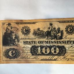 100 Dollar State Of Mississippi Treasury Note