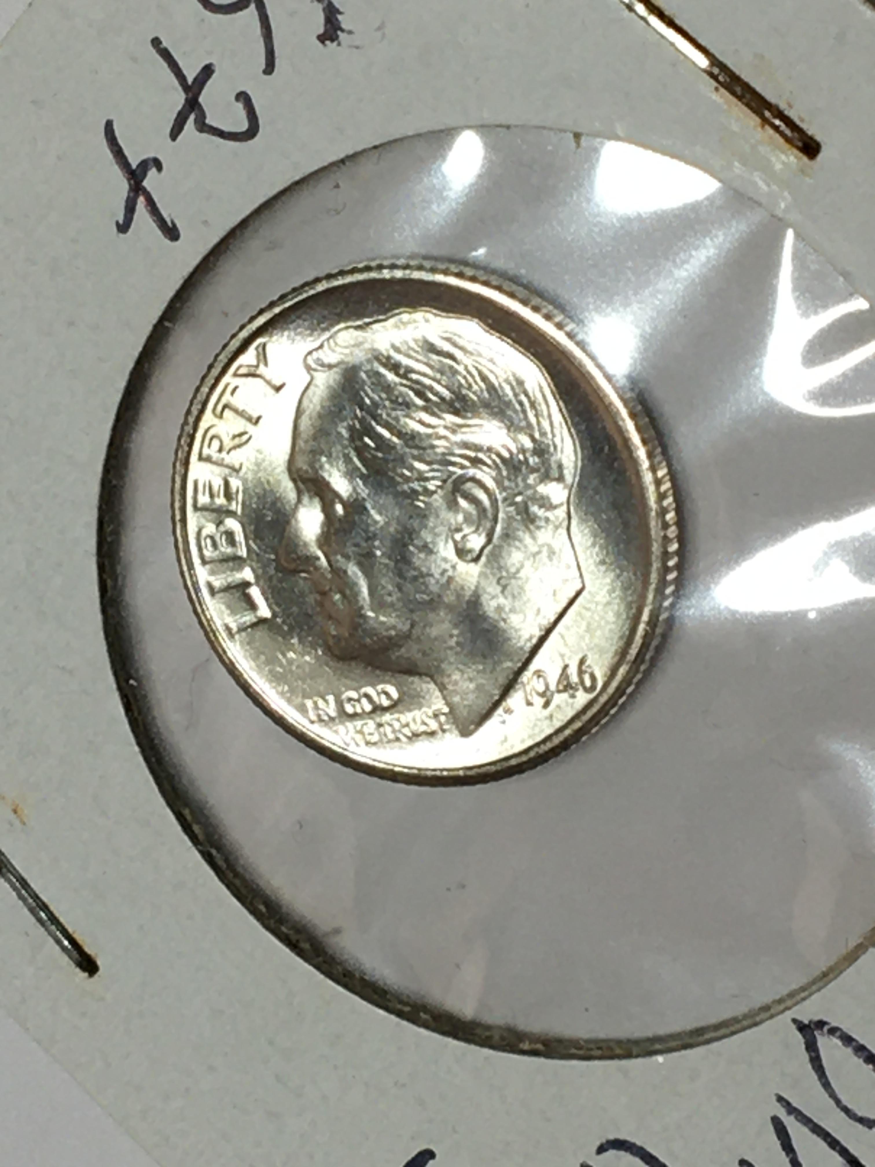 Roosevelt Silver Dime 1946 S  D D R Gem B U  D D R Closed S Satin White High Grade