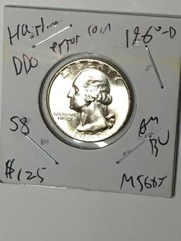 Washington Silver Quarter 1960 D Gem B U Error Hairlines High Grade Gem B U Blast White