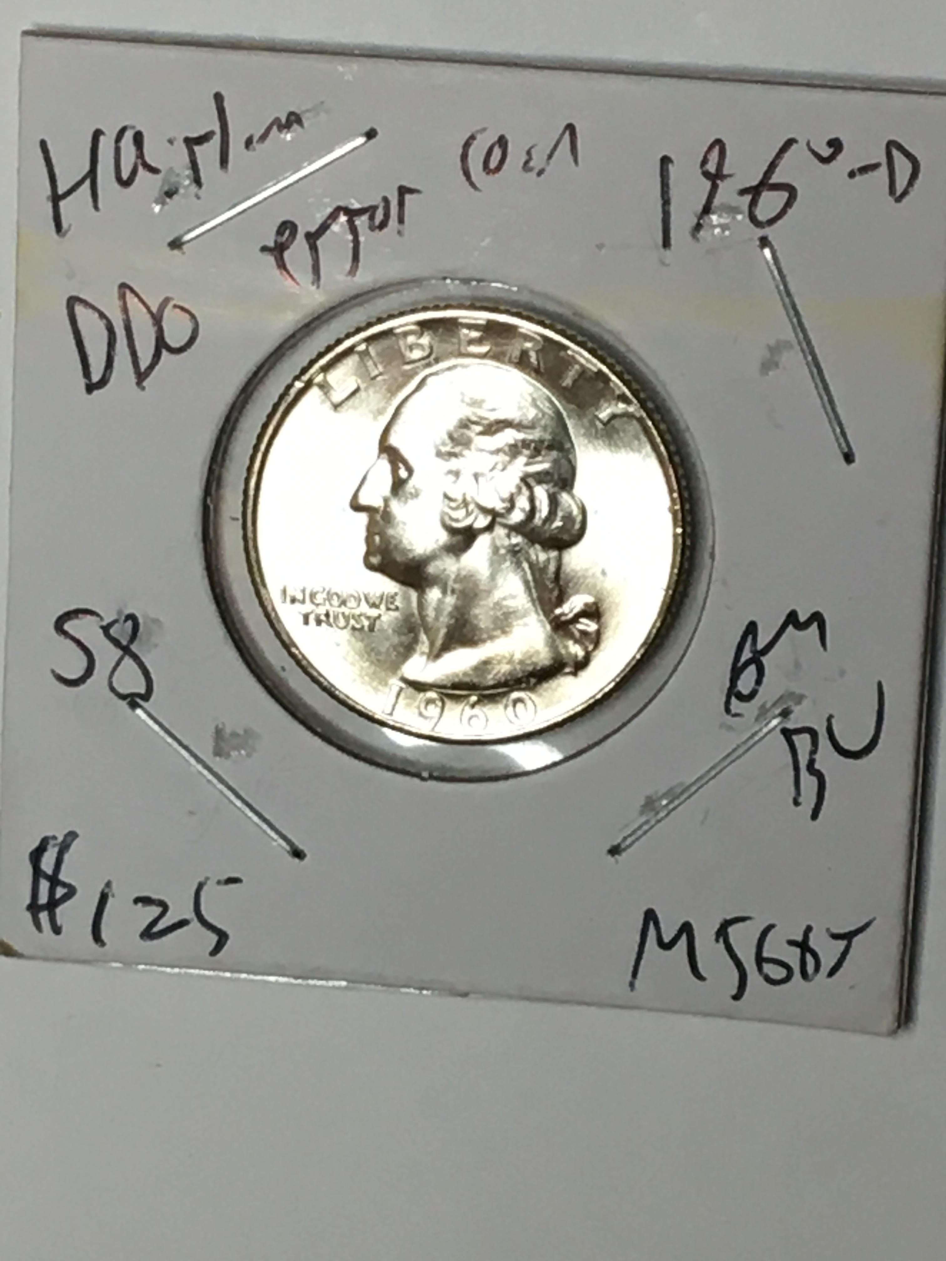 Washington Silver Quarter 1960 D Gem B U Error Hairlines High Grade Gem B U Blast White