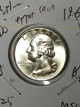 Washington Silver Quarter 1960 D Gem B U Error Hairlines High Grade Gem B U Blast White