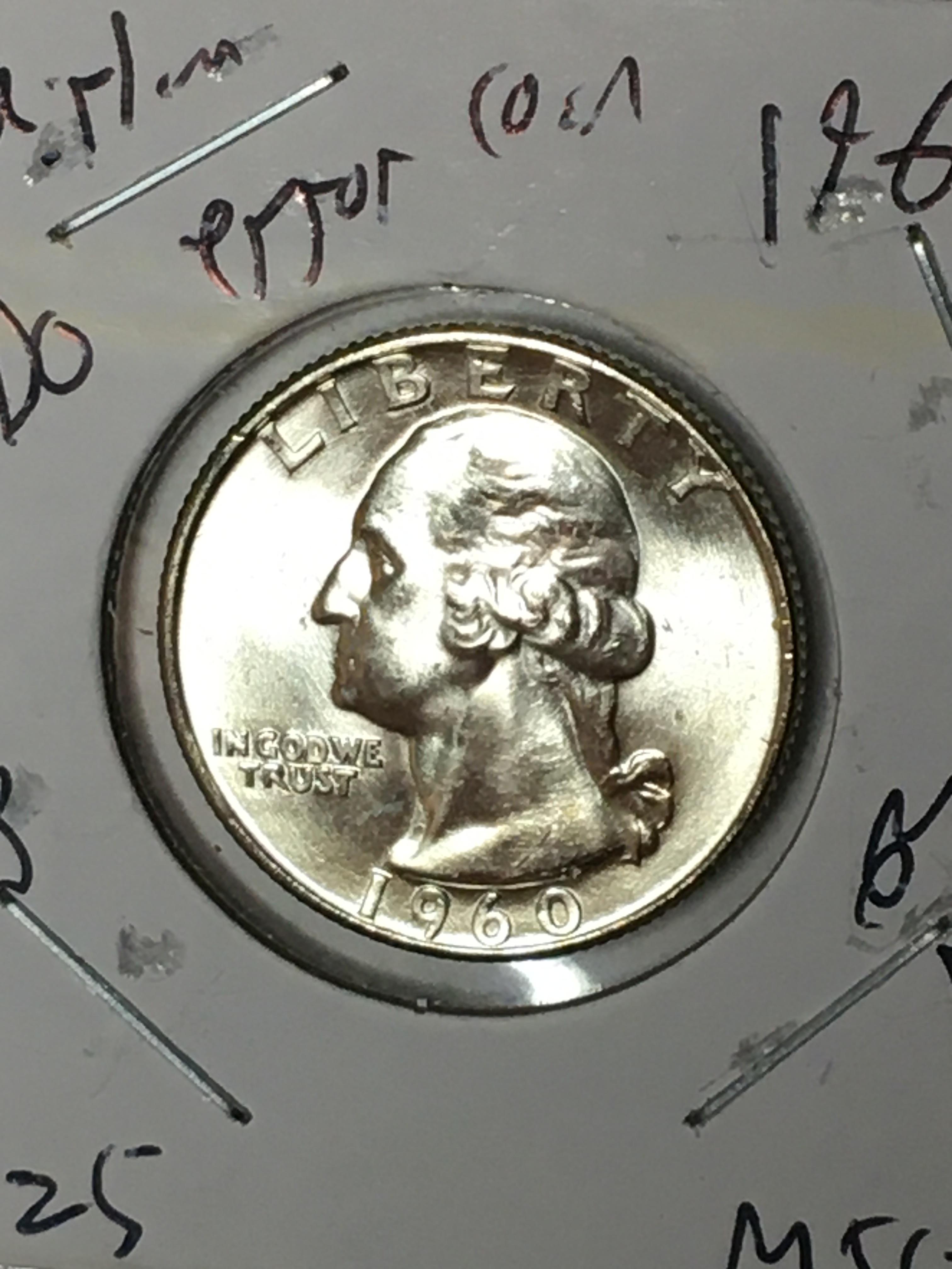 Washington Silver Quarter 1960 D Gem B U Error Hairlines High Grade Gem B U Blast White