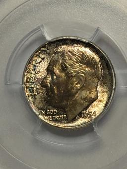 Roosevelt Dime 1954 graded mosnter Rainbow Colors