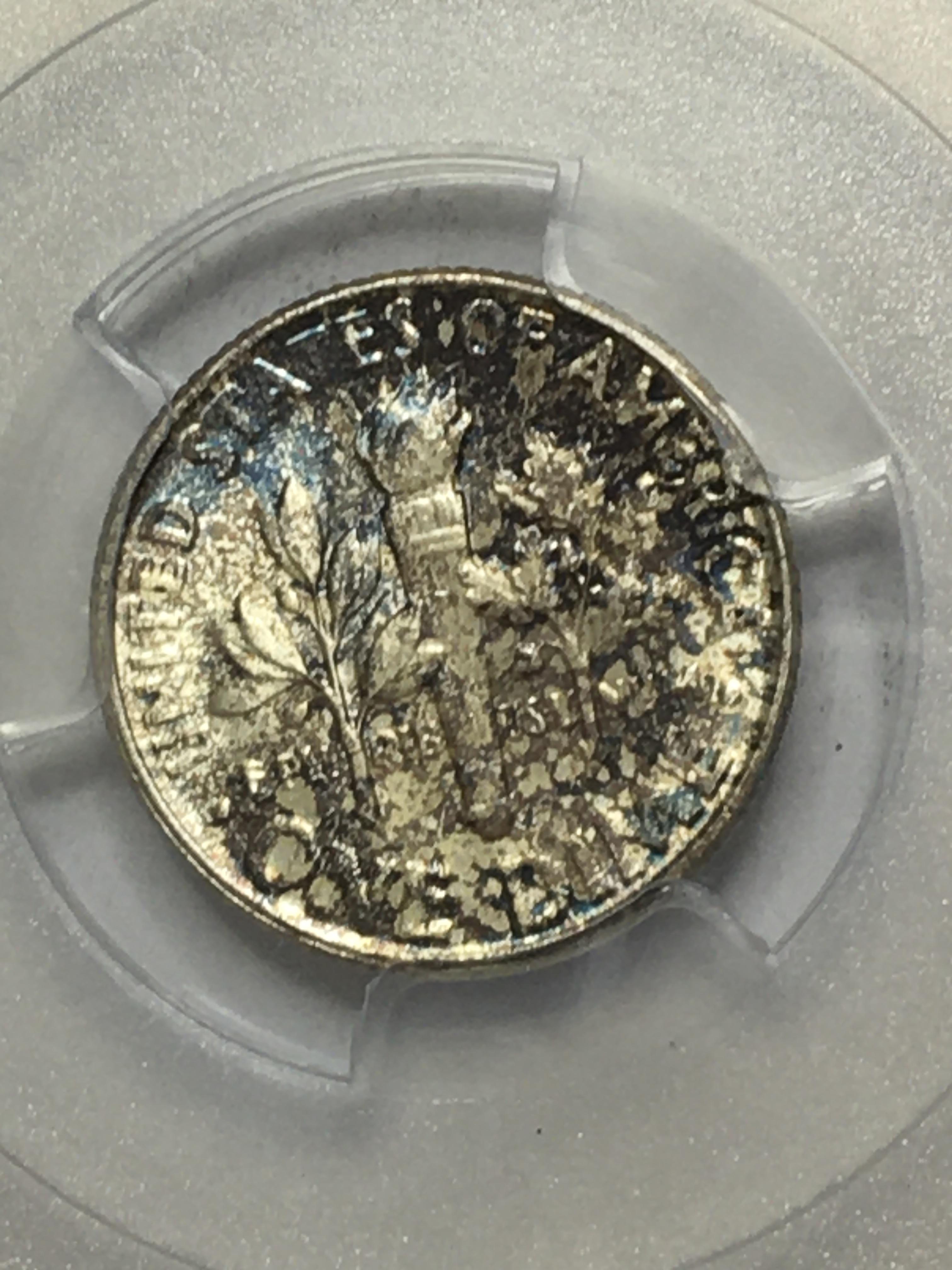 Roosevelt Dime 1954 graded mosnter Rainbow Colors