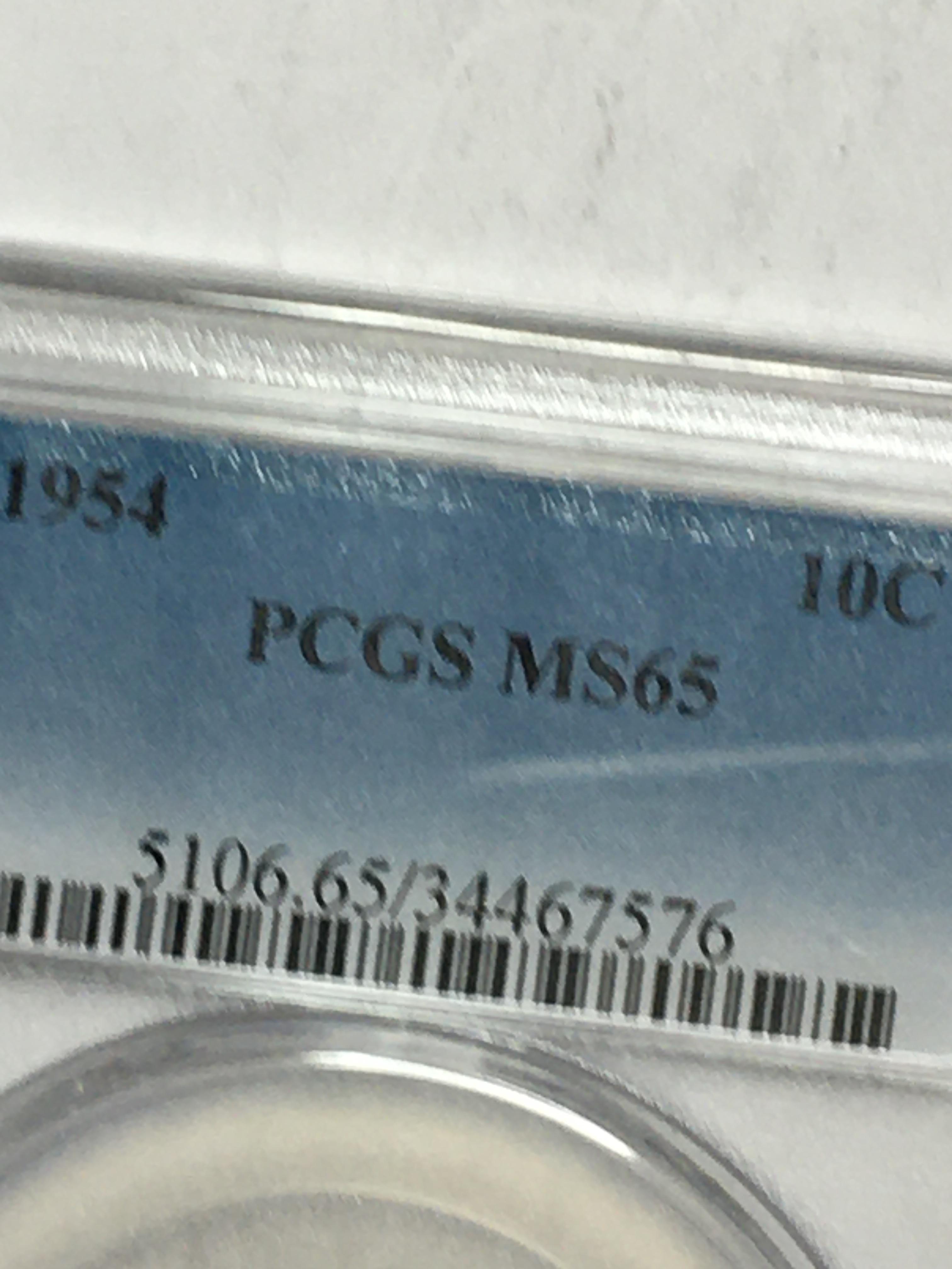 Roosevelt Dime 1954 graded mosnter Rainbow Colors