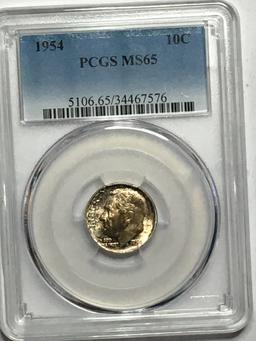 Roosevelt Dime 1954 graded mosnter Rainbow Colors