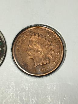 Collector Lot Steel Cent Unc 1907 Liberty Nickel And 1905 Indian Cent
