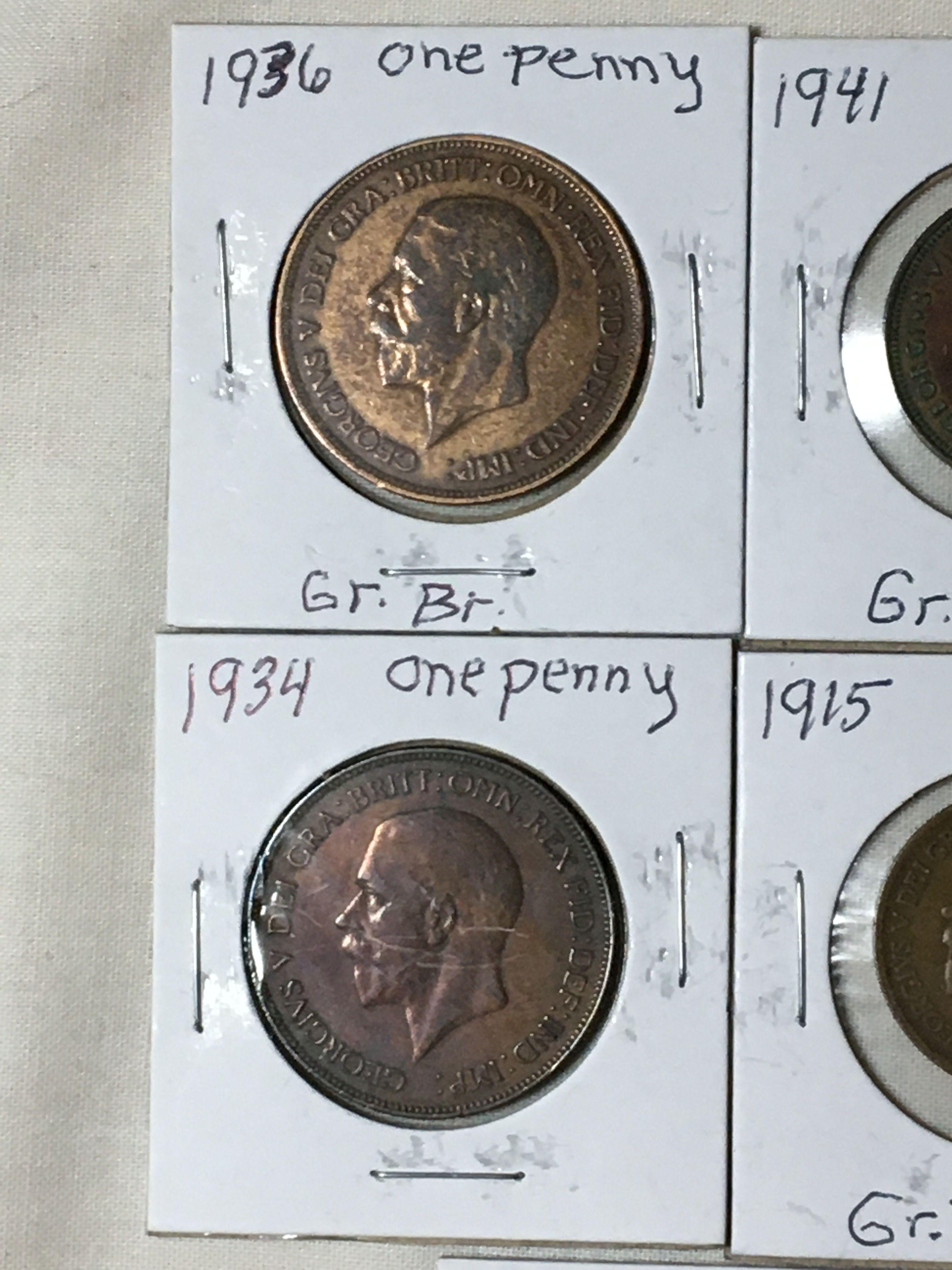 (5) Great Britian 1915, 1921, 1941 1/2 Penny, 1934, 1936 1 Penny