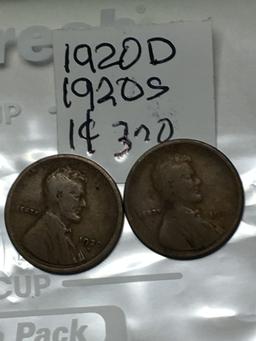 (2) Lincoln Wheat Cent 1920 D, & S