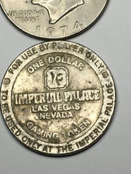 Eisenhower Dollar 1974 And Imerpal Palace Las Vegas Casino Token