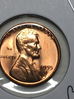 Lincoln Wheat Cent 1955 S Off Strike Error Partial Rimless Gem Red