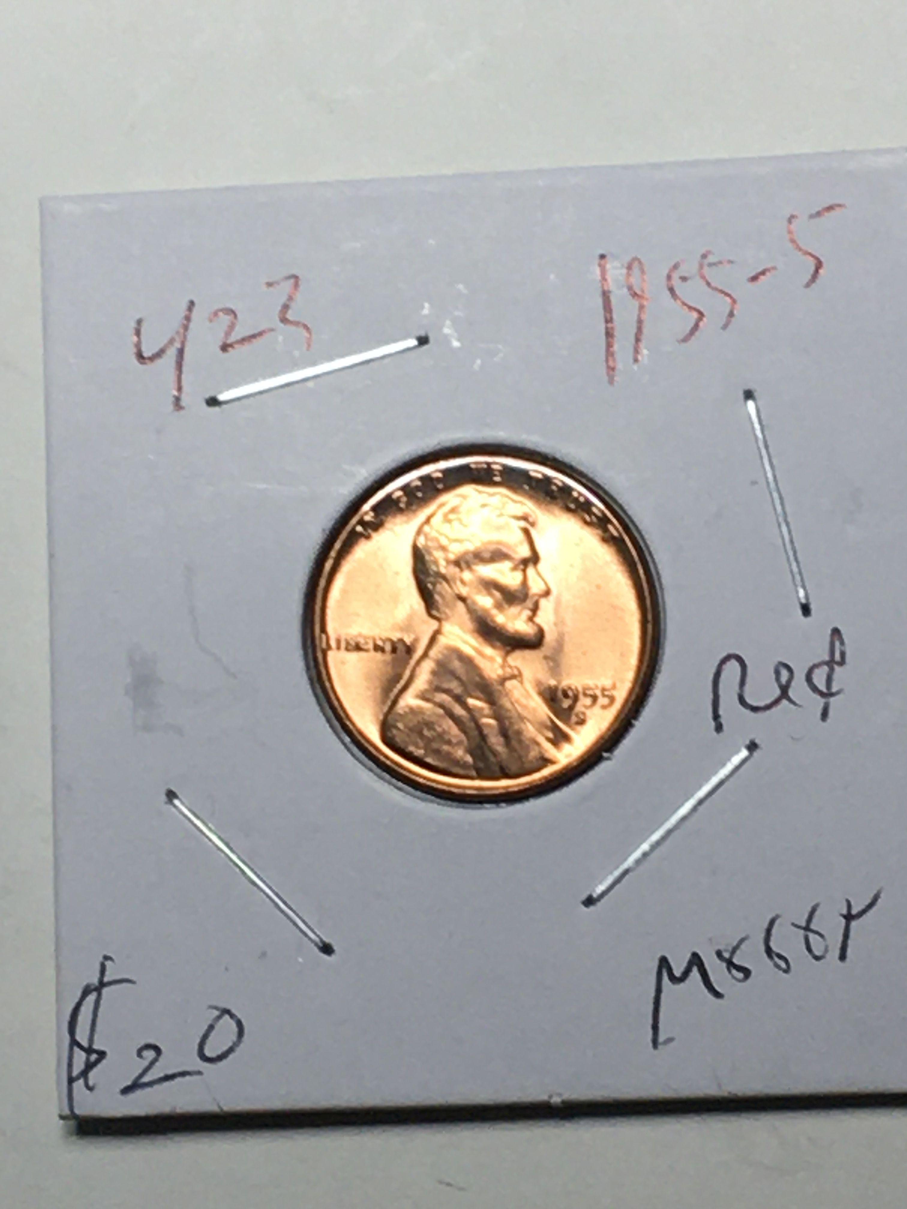 Lincoln Wheat Cent 1955 S Gem Red High Grade